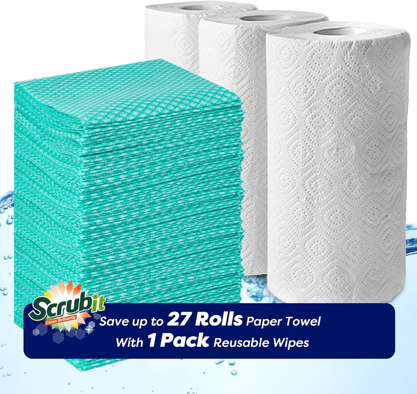 SCRUBIT Reusable Cleaning Wipes, Handy Wipes for Kitchen and Office - Dish Cloths for Washing Dishes - Multi Purpose Disposable Cleaning Towels (12 x 20 in) 72 Pack (Yellow)