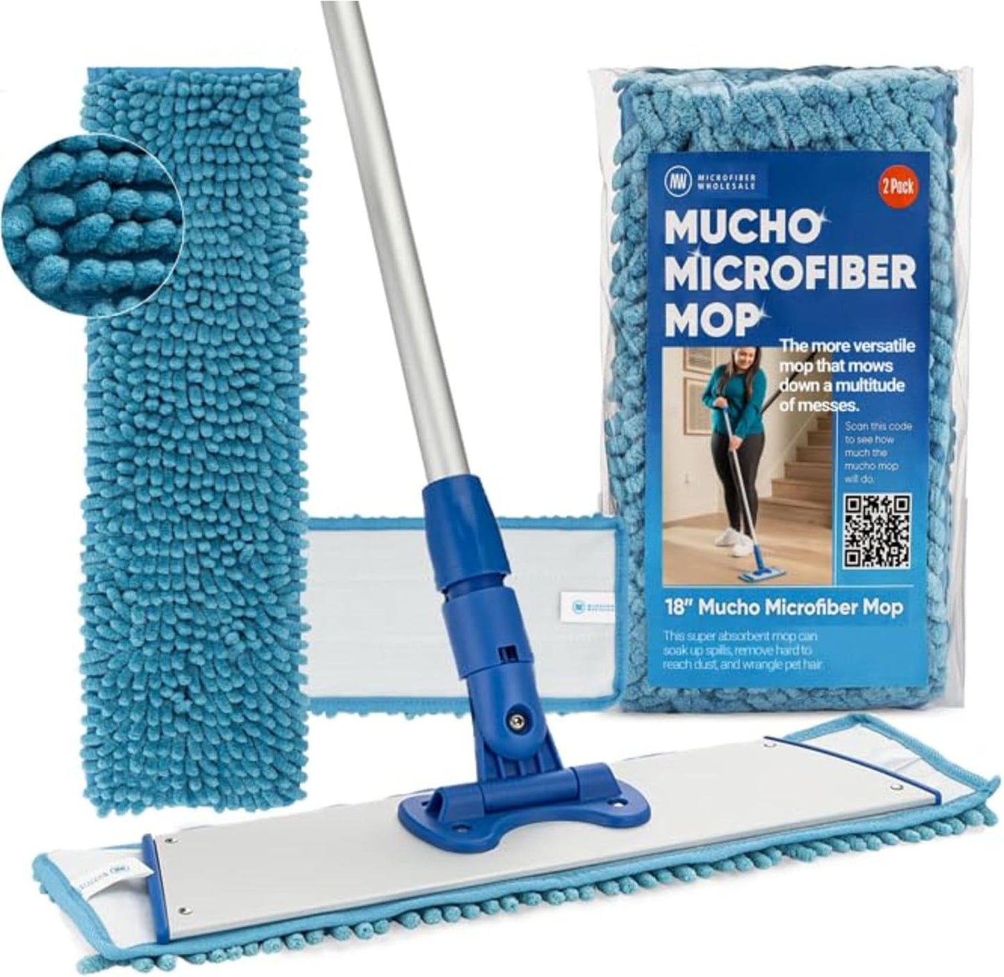 10" Mucho Microfiber Mop System - Mops for Floor Cleaning - Hardwood Floor Mop for Tile, Laminate, Wood, Vinyl Floors | Washable Pads | Dry & Wet Mopping - Microfiber Wholesale