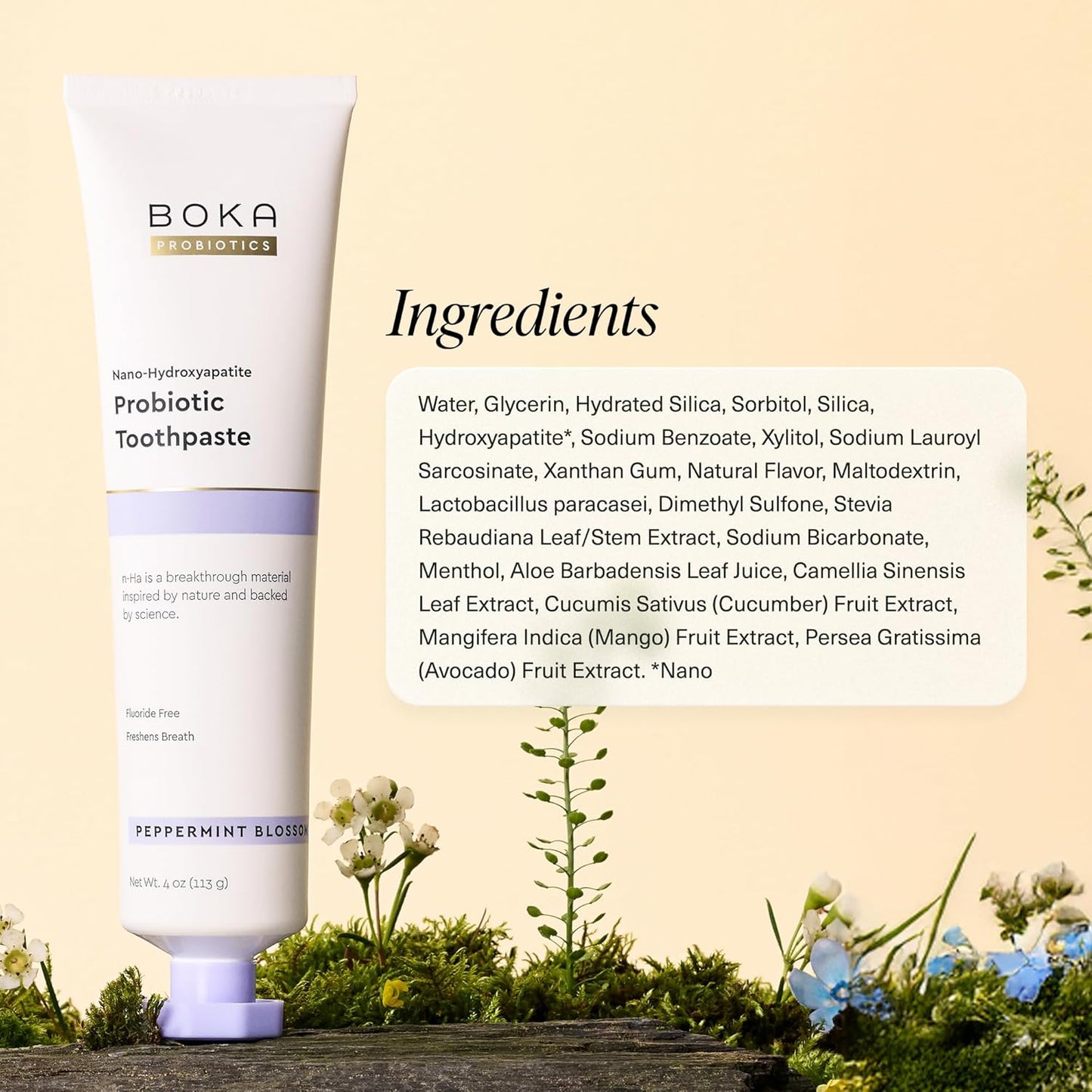 Boka Fluoride Free Toothpaste, Nano Hydroxyapatite Toothpaste, Appropriate for Sensitive Teeth, for Adult, Kids Oral Care - Whitening* Refresh Mint, 1.3 Fl Oz 2Pk US Manufactured