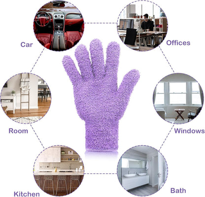 Patelai 2 Pairs Microfiber Gloves for plants Dusting Cleaning Glove Mittens House Cars Blinds Dusting(Blue, Grass Green,Large)
