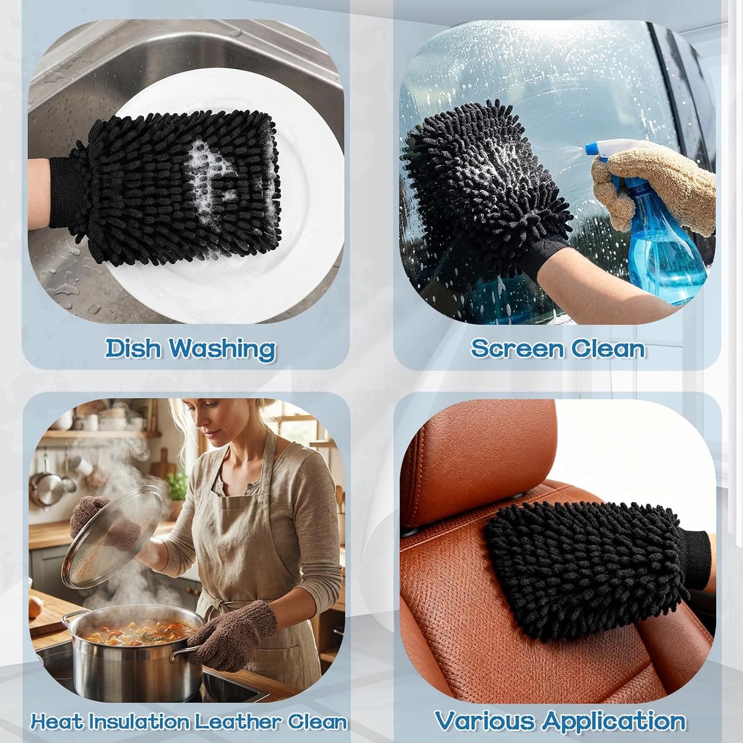 Potchen 6 Pcs Microfiber Dusting Mitt Gloves for Plants Washable Dusting Gloves for House Cleaning Furniture Car Washing