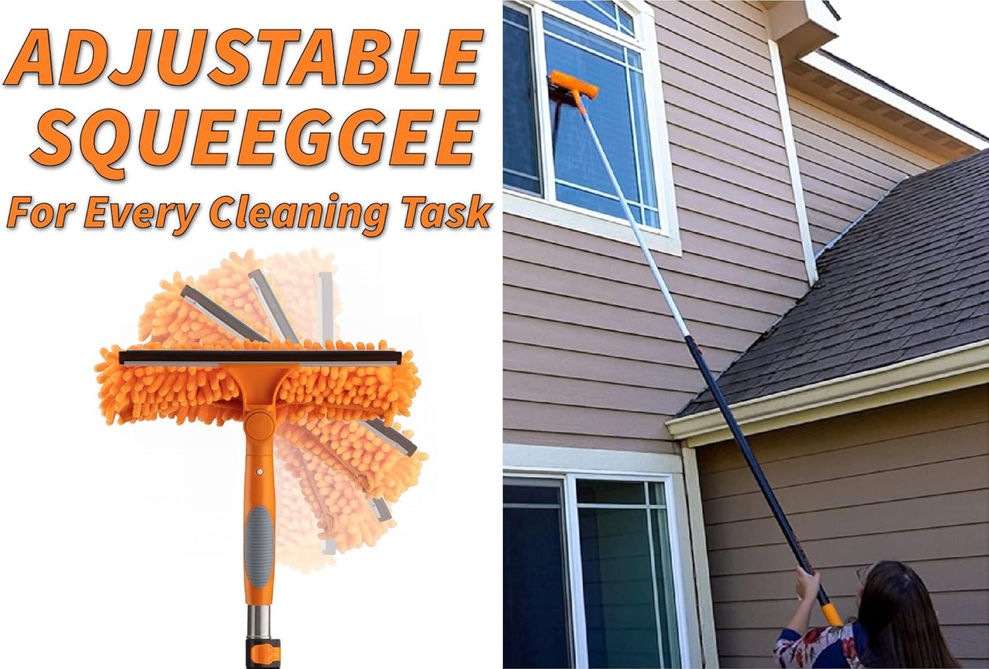 30 Foot High Reach Duster Kit with 5-24 ft Extension Pole // High Ceiling Dusting and Window Cleaning Kit with Telescopic Pole // Baseboard and Wall Washer Mop, Squeegee, Fan Blade & Cobweb Dusters