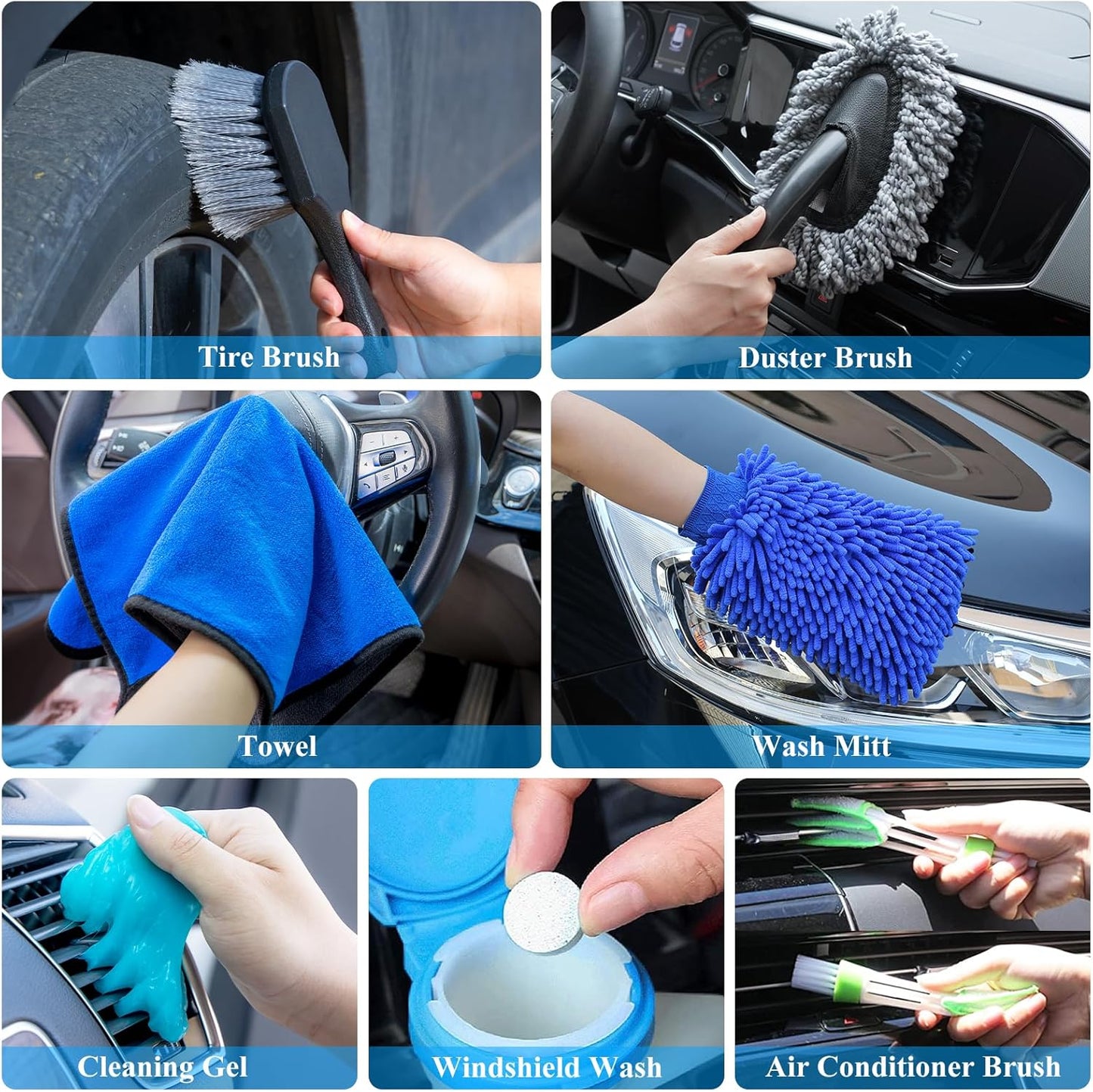 37Pcs Car Detailing Brush Set, Car Detailing Kit, Auto Detailing Drill Brush Set, Car Detailing Brushes, Car Wash Cleaning Tools Kit with Car Vacuum for Interior, Exterior, Wheels, Blue
