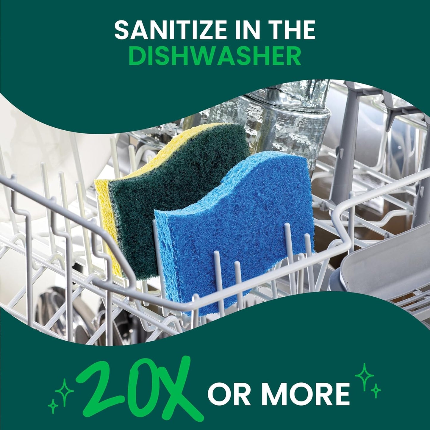 Scotch-Brite Zero Scratch Scrub Sponge, Non-Scratch Sponge, 12 Kitchen Sponges for Cleaning Around Home, Bathroom & More, Effective + Gentle Dish Scrubber, Best for Nonstick Pots and Pans