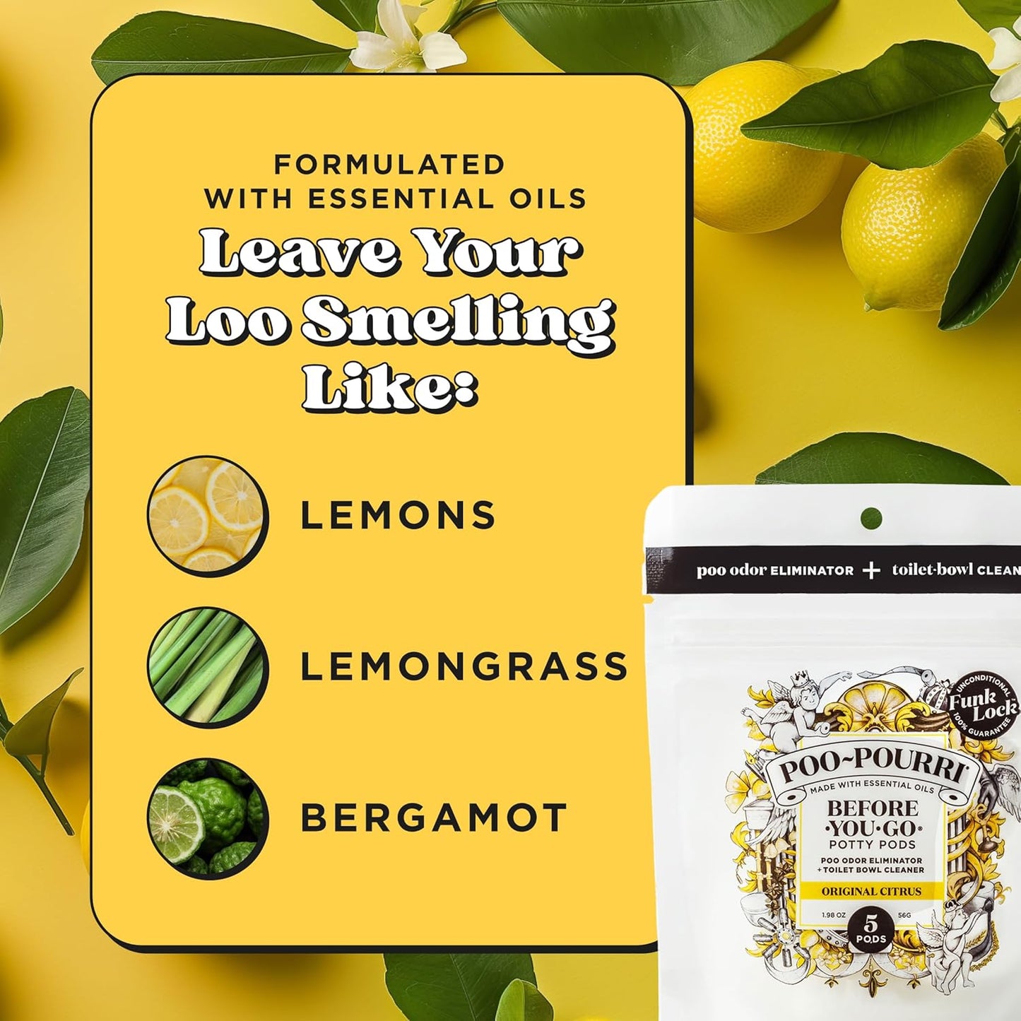 Poo~Pourri Original Citrus Before-You-Go 2-in-1 Toilet Potty Pods 20ct - Bathroom Odor Remover & Toilet Cleaner - Plant Based Ingredients & Essential Oils - with Lemon, Bergamot, & Lemongrass Scent