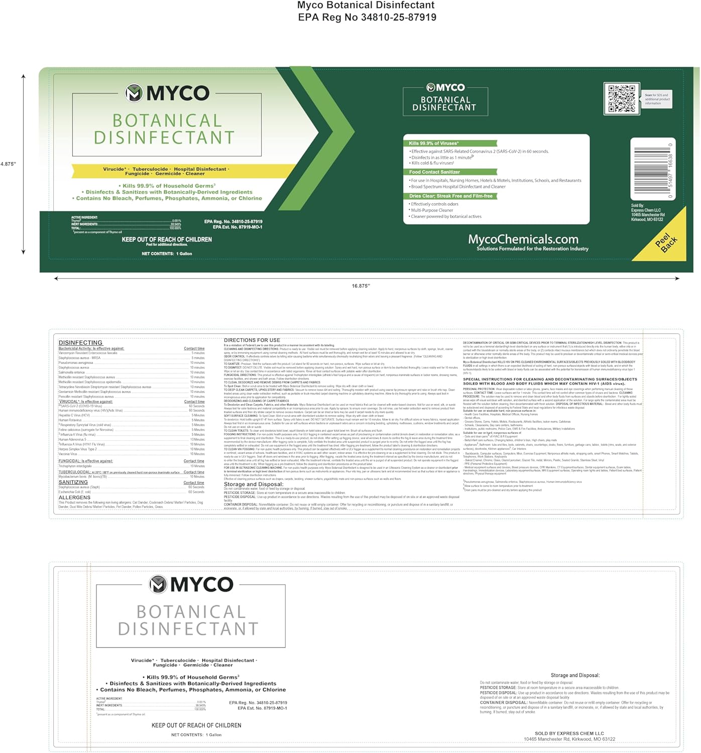 Myco Botanical Disinfectant Cleaner – Natural Plant-Based Ready-to-Use EPA-Registered Disinfectant Spray for Mold, Mildew, Germs, Bacteria & Viruses – Safe for Home & Commercial Use, 1 Gallon