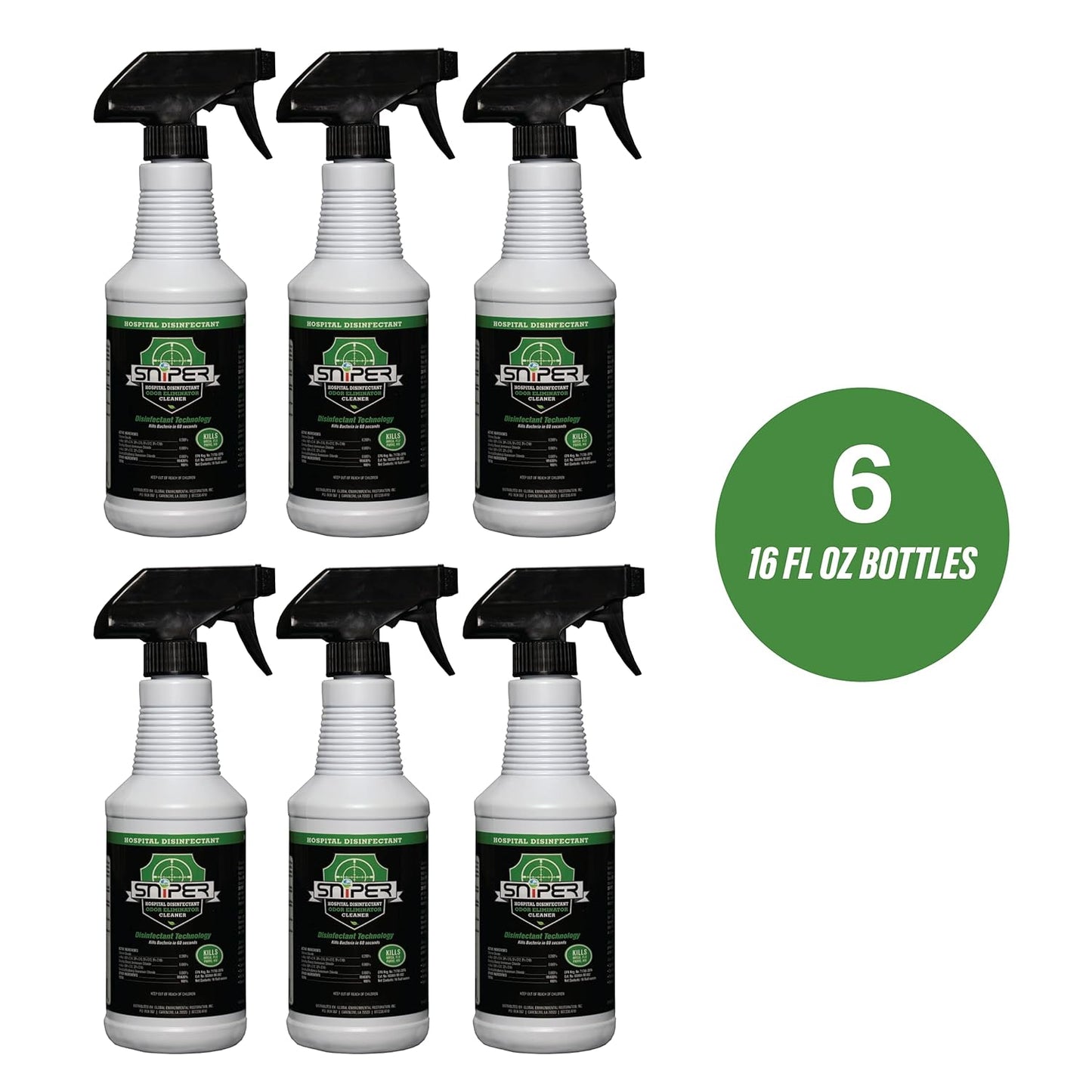 SNiPER Hospital Disinfectant, Odor Eliminator & All-Purpose Cleaner, 16 Ounce Spray, 2-Pack