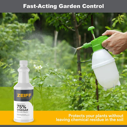 Zeiff 75% Pure Concentrated Vinegar - Technical Grade Acetic Acid Solution for Home and Outdoor Use - Cleaning Vinegar for Home & Laundry - 32 Oz, 2 Pack