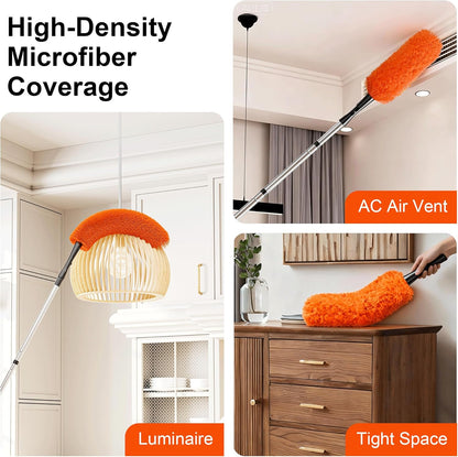 FEXIA Ceiling Fan Cleaner Duster Kit with 6FT Extension Pole, Fan Blade Cleaner Microfiber Cleaning Tool, Reusable Chenille Mops for Blinds Baseboard Wall Cobwebs Bookshelves Door Window Top