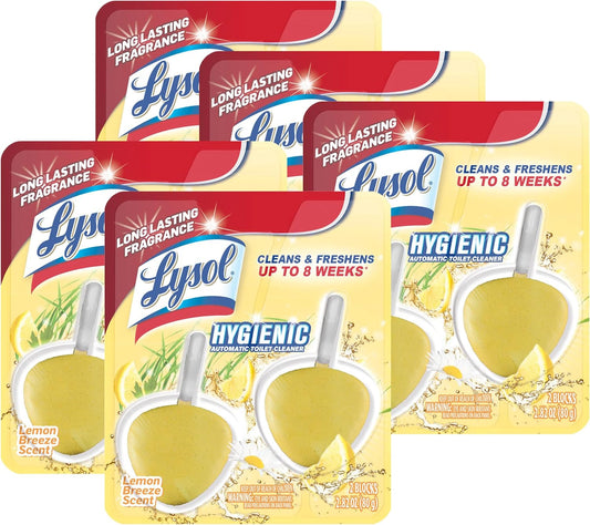 Lysol Hygienic Automatic Toilet Bowl Cleaner, Lemon Breeze, 2 ct (Pack of 5)