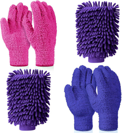 Potchen 6 Pcs Microfiber Dusting Mitt Gloves for Plants Washable Dusting Gloves for House Cleaning Furniture Car Washing