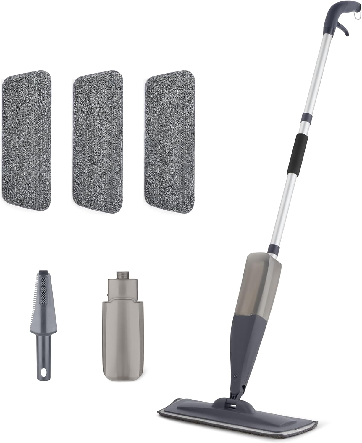 Amazon Basics Dry and Wet Floor Spray Mop, 360-Degree Swivel Spray Mop for Hardwood, Tile, Laminate, Vinyl Floor Cleaning with 16.9 oz Refillable Tank, 49-inch, 3-Pack Washable Microfiber Pads