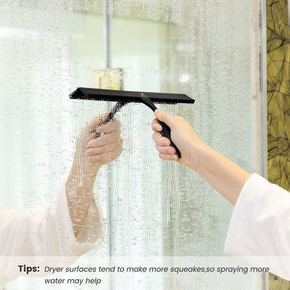 Shower Squeegee for Glass Doors, 11-Inch Silicone Squeegee with Non-Slip Handle and Adhesive Hook for Bathroom, Mirror, Tile, Car Window (White)
