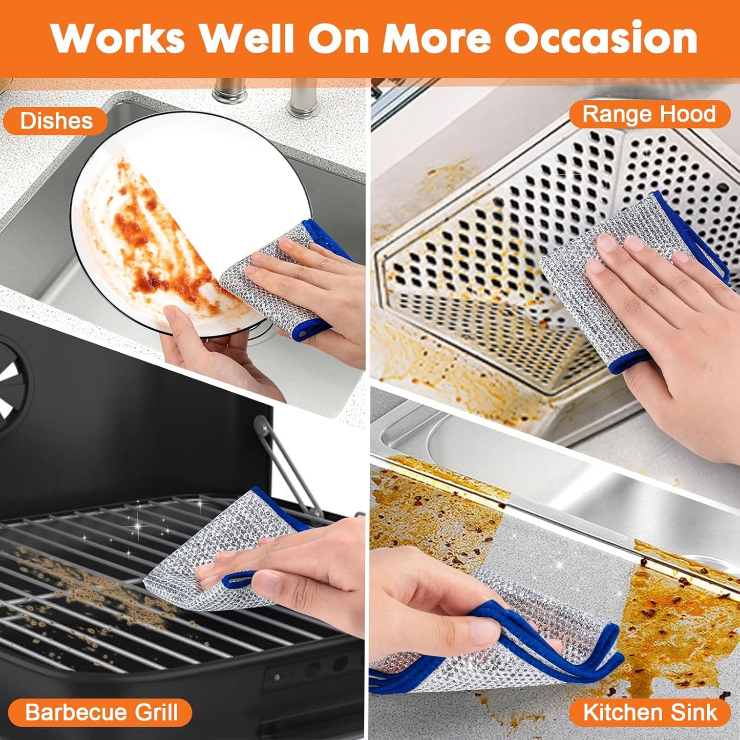 COBETE Non Scratch Wire Dishcloth,Double-Layer Wire Dishwashing Rags for Wet and Dry,Wire Miracle Cleaning Towels and Dish Cloths Multipurpose for Washing Dishes,Cookware, Sinks,Stove Tops,Pack of 6