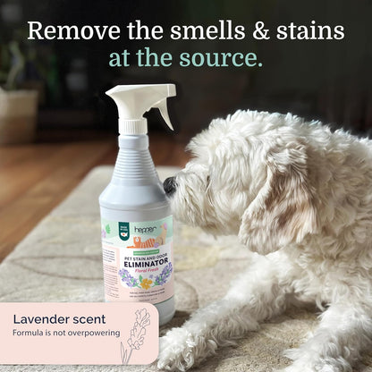 Hepper Advanced Bio-Enzyme Pet Stain & Odor Eliminator Spray - Smell, Stain & Urine Remover for Cats, Dogs & Other Animals - 32oz Spray Safe for the Home - Neutral
