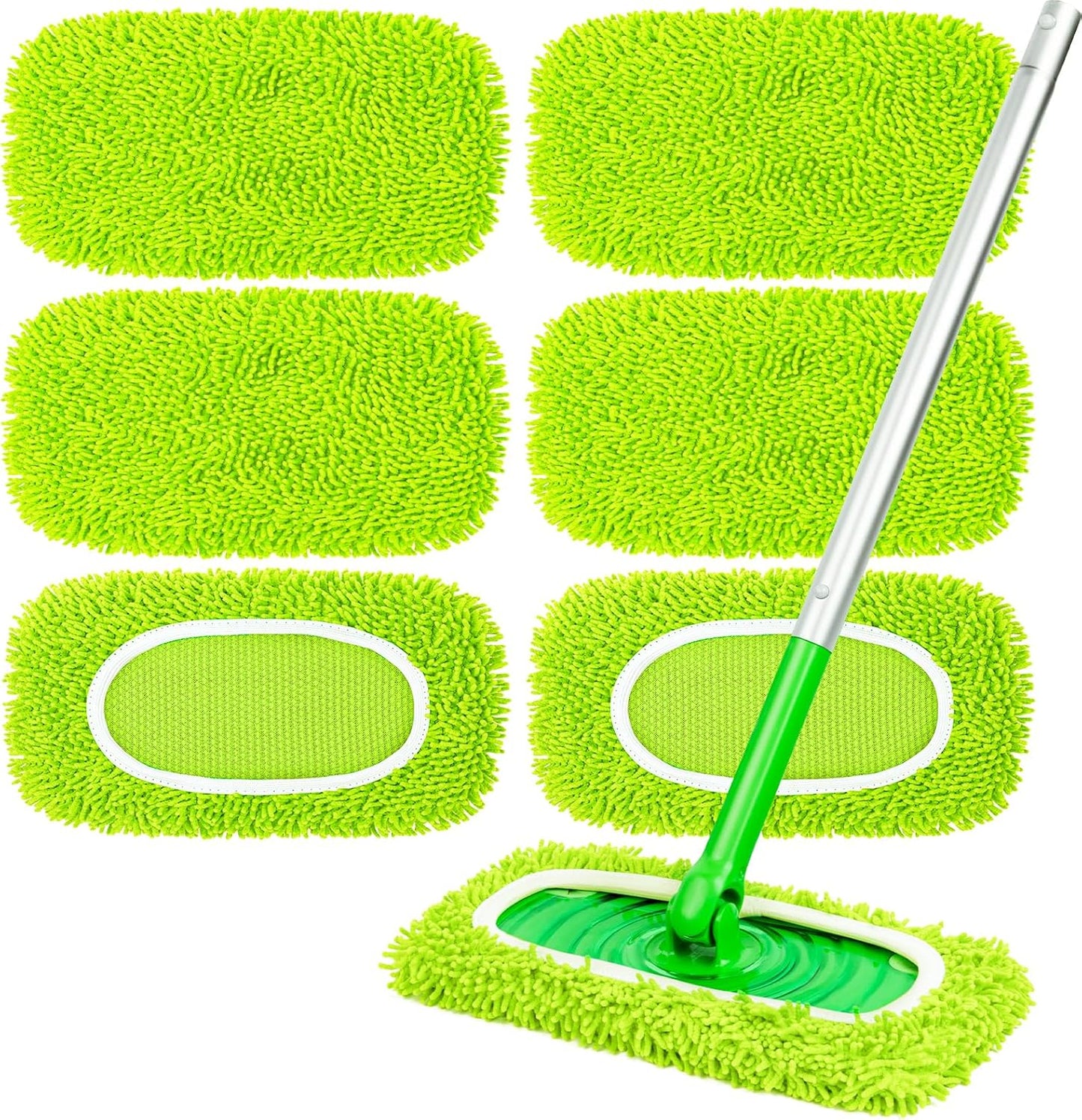 6 Pack Reusable Mop Pads Compatible with Swiffer Sweeper, Chenille Mop Refill Pads, Dry & Wet Mopping Cloths for Floor Cleaning -Pink