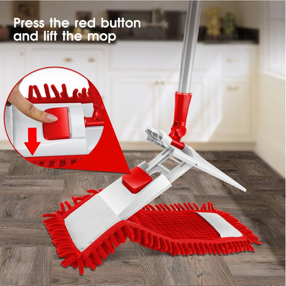 MASTERTOP Microfibre Flat Mop, Extended Wet Dry Large Floor Mop with 5 Reusable Pads & Telescopic Handle, Dust Mops for Laminate Wooden Hard Floor Vinyl Tile Floors Cleaning - Send 1 Cleaning Scraper