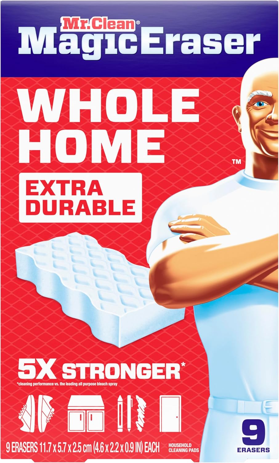 Mr. Clean Magic Eraser Sponge, All Purpose Cleaner, Cleaning Scrubber, Wall, Sneaker, Kitchen, Bathroom, Shower Cleaner, Cleaning Supplies, Melamine Sponge, Cleaning Pads, Extra Durable, 10ct