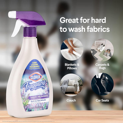 Clorox Fraganzia Refresher Spray, Lavender with Eucalyptus Scent - Multi-Use Fabric and Linen Freshener, Odor Eliminator for Home, Couches, and Soft Upholstery, 22 Fl Oz
