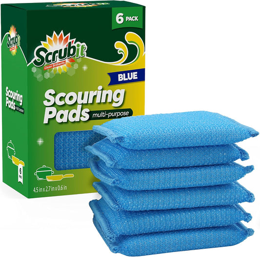 SCRUBIT Multi-Purpose Scouring Pad - Non-Scratch Cleaning Sponges for Pots, Pans, Dishes, Utensils & Non-Stick Cookware - Scrubbing Pads Use for Kitchen, Bathroom - 6 Pack Dish Sponge - (Colored)