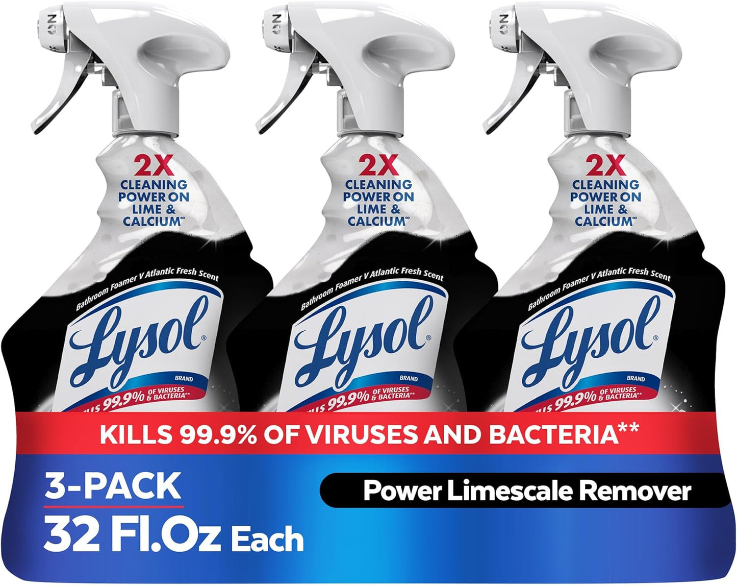 Lysol Power Foaming Bathroom Cleaner, Multipurpose Cleaner for Showers, Bathtubs, Sinks, Disinfectant Spray Kills 99.9% of Germs, Zero Bleach Cleaning Spray, 32 Oz.