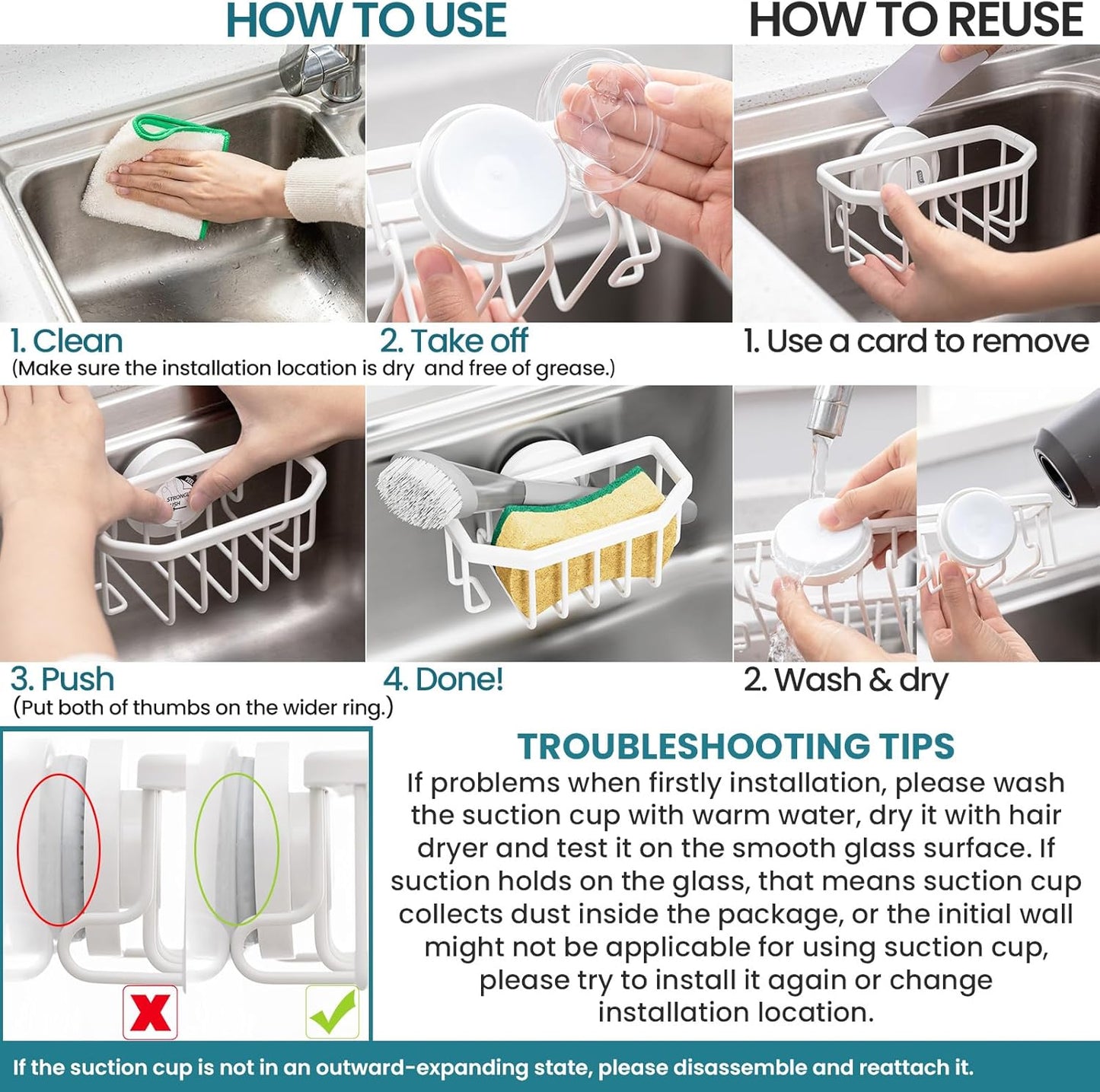 TAILI Sponge Holder for Kitchen Sink with Strong Suction Cup, Rustproof Aluminum Sink Caddy for Sponges, Removable Sponge Holder, Dish Brush for Scraper - Silver