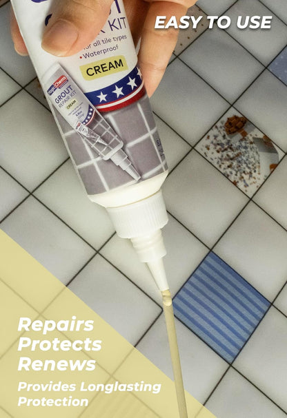 Tile Grout Repair, Grey 8.8 oz/250gr. Fast Drying Grout Repair Kit, Grout Filler Tube Repair Kit, Tile Grout Paint, Grout Sealer Restore and Renew Bathroom Floor, Tile Gaps, Joints, Lines