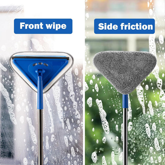 Wall Cleaner Mop with 63" Long Handle, 2 in 1 Window Squeegee and Wall Cleaner Mop, Ceiling Cleaning Cleaner,Car Window Squeegee with 2 Pads for Painted Walls,Glass,Shower,Outdoor High Window