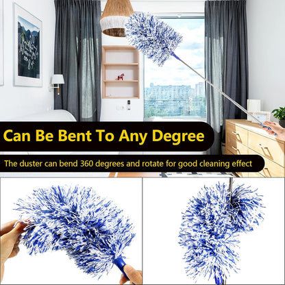 20-49inches Extendable Microfiber Feather Duster with 10pcs Replaceable Heads, Extra Long Bendable Duster for Cleaning, Electrostatic Dust Remove for Furniture, Ceiling, Window,etc (Navy Blue)