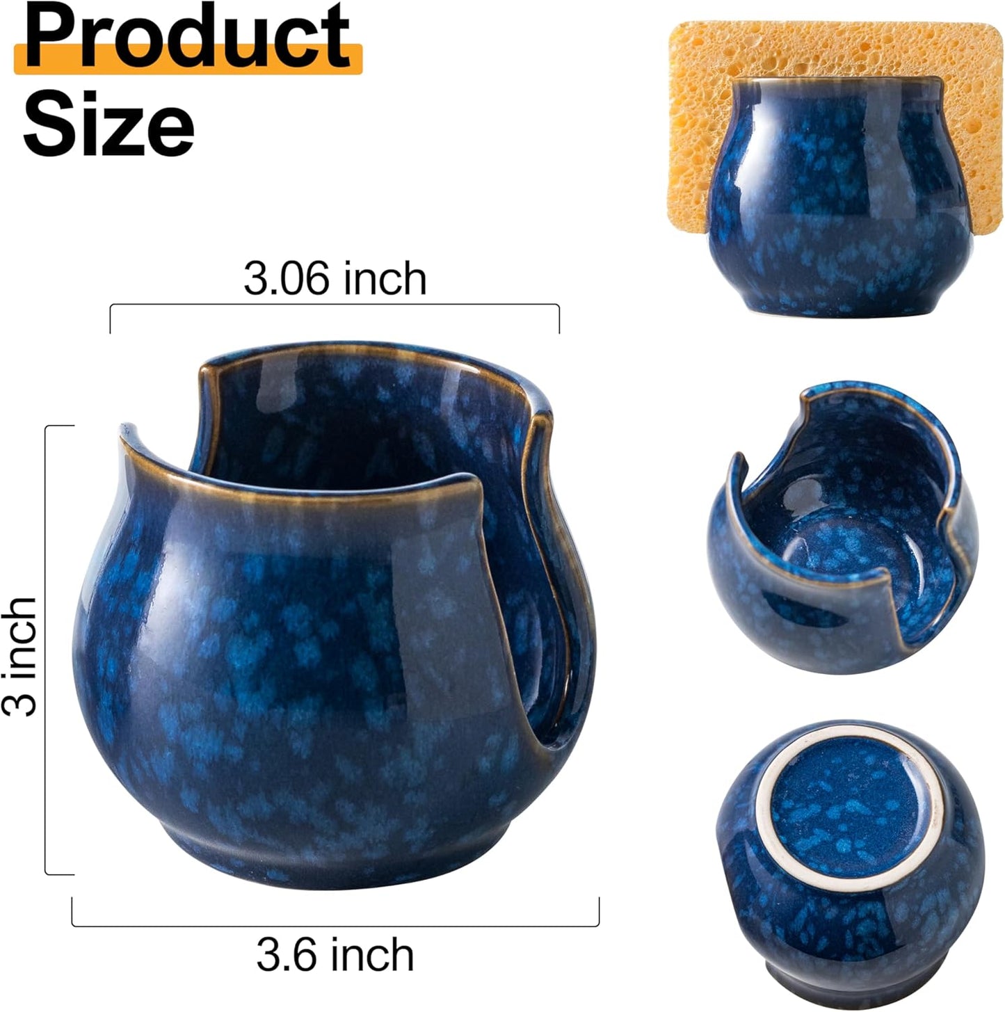 Zoeeker Sponge Holder for Kitchen Sink, Ceramic Dish Sponge Dish Rack Scrubby Caddy Kitchen Organizer Cute Sink Caddy Organizer, Farmhouse Decor, Speckled Glaze