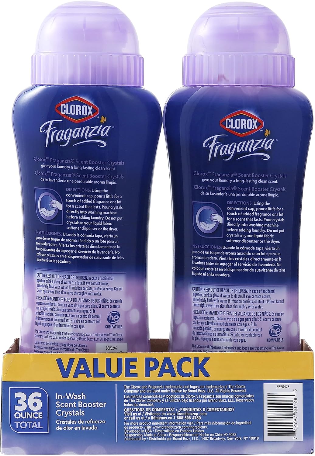 Clorox Fraganzia Laundry Scent Booster Crystals, In-Wash Fragrance Beads for Fresh-Smelling Clothes & Linens, Safe for All Fabrics & Colors, Easy-Pour Bottle, Vanilla Scent, 18 Oz, 2 Pack