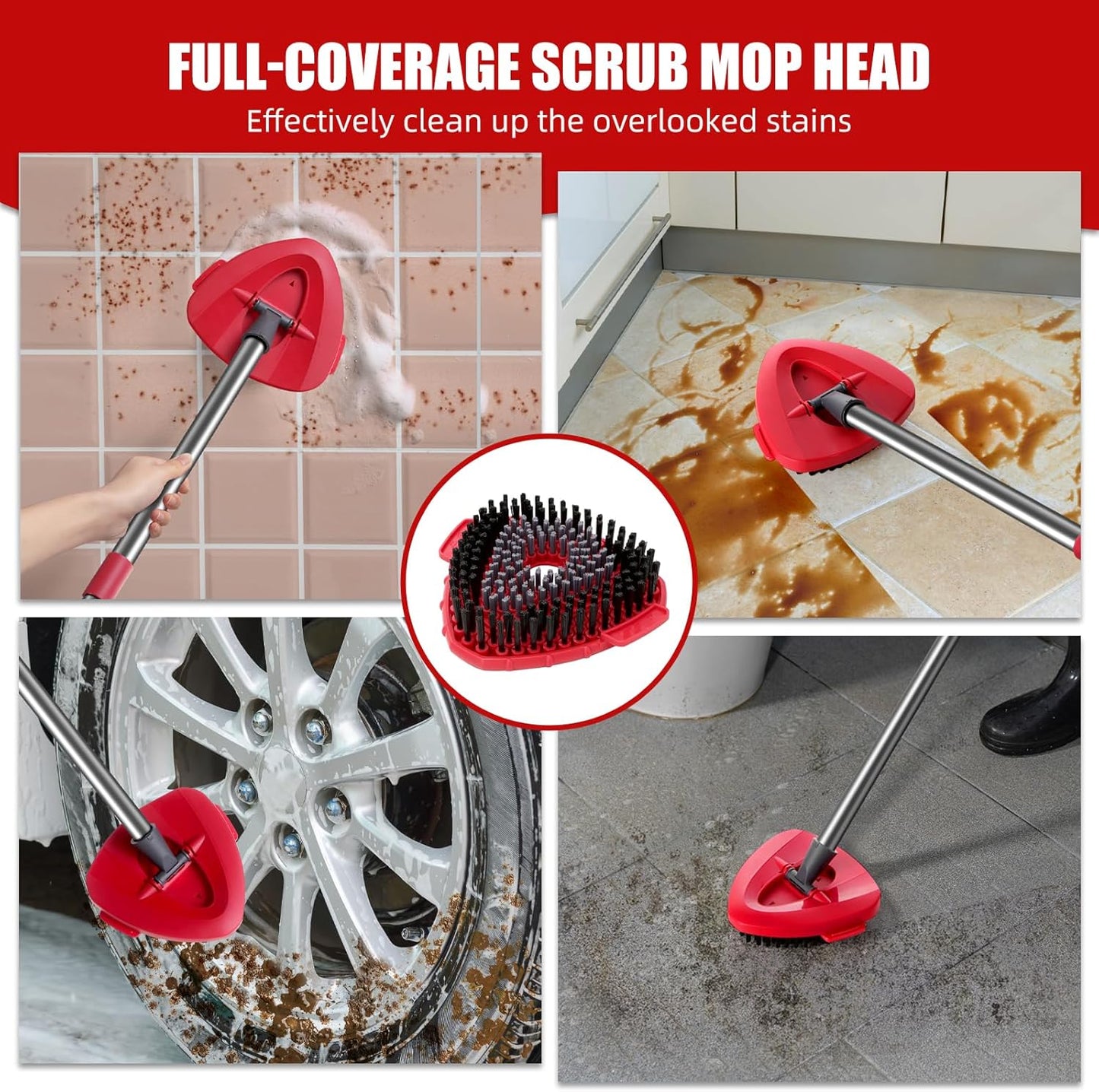Spin Mop Scrub Brush Replacement (2 Pack +1 Base) for Ocedar RinseClean 2-Tank System – Stiff Bristles for Deep Grout & Tile Cleaning, Heavy Duty Bathroom & Kitchen Scrubber, Long-Lasting Gray Heads