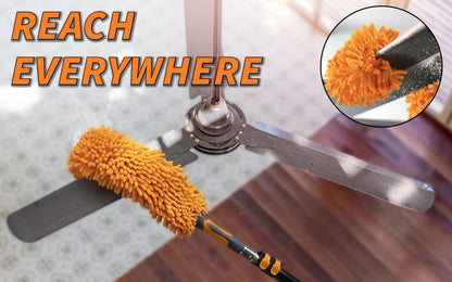 30 Foot High Reach Duster Kit with 5-24 ft Extension Pole // High Ceiling Dusting and Window Cleaning Kit with Telescopic Pole // Baseboard and Wall Washer Mop, Squeegee, Fan Blade & Cobweb Dusters