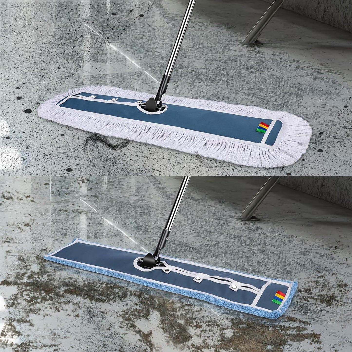 42" Commercial Dust Mop for Floor Cleaning, MASTERTOP Large Flat Mop with Long Handle, Sweeping Broom with 2 Different Mops Pads, Industrial Mop for Hardwood, Tile, Gym, Office, Mall, Warehouse