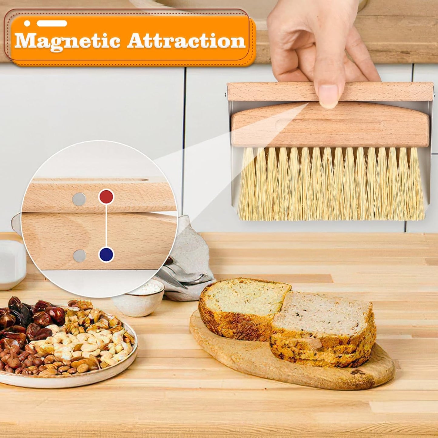 Small Dust Pan and Brush Set, Mini Hand Broom and Dustpan Set, Wooden Crumb Sweeper for Home Desktop, Sofa, Pet Care Household (Black)