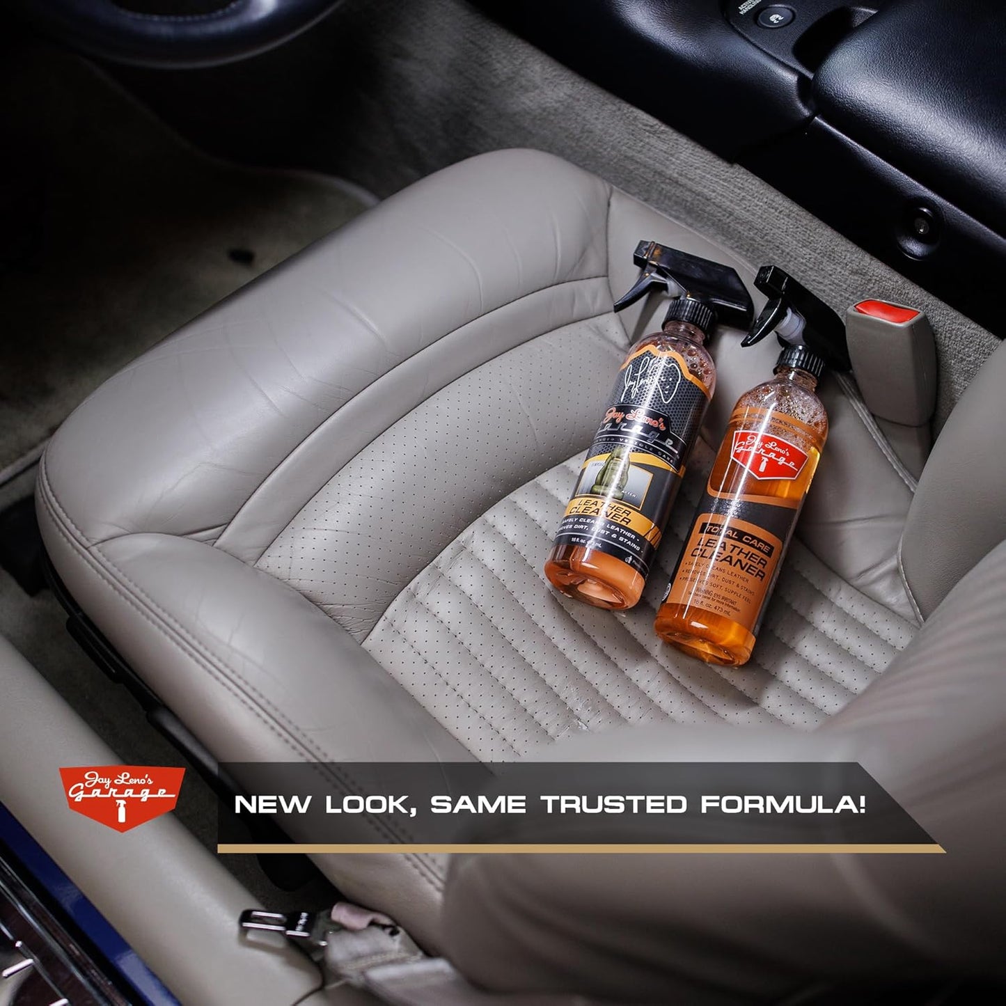 Jay Leno's Garage Car Leather Conditioner and Auto Leather Care - Professional Leather Conditioner for Car Seats, Nourishes Protects & Restores, Lanolin & Beeswax Formula, Non-Greasy Finish (16 oz)