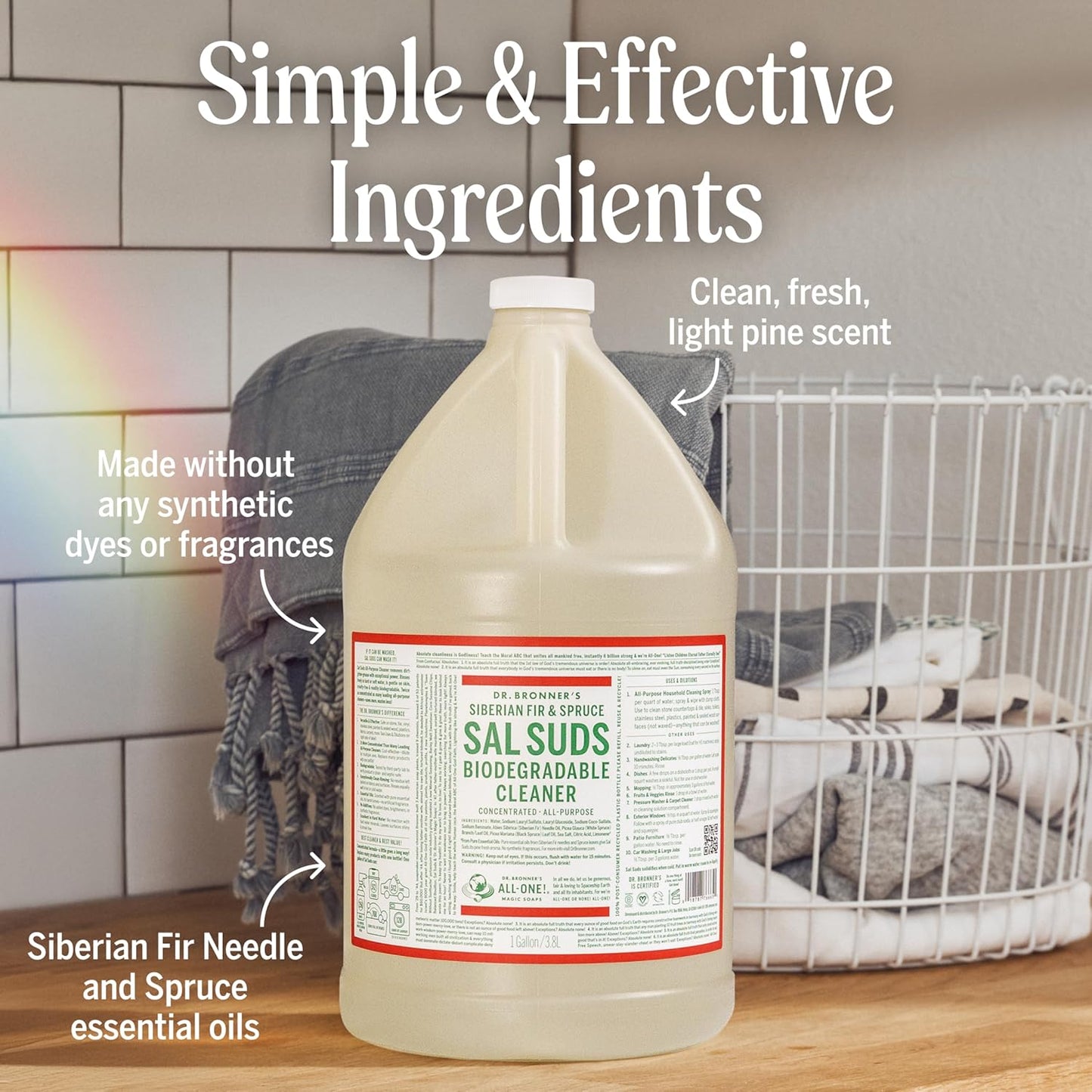 Dr. Bronner's Sal Suds Biodegradable Cleaner (1 Gallon) – All-Purpose Pine Mop Detergent for Floors, Multi-Purpose Household Formula, Dish Degreaser & Laundry Use