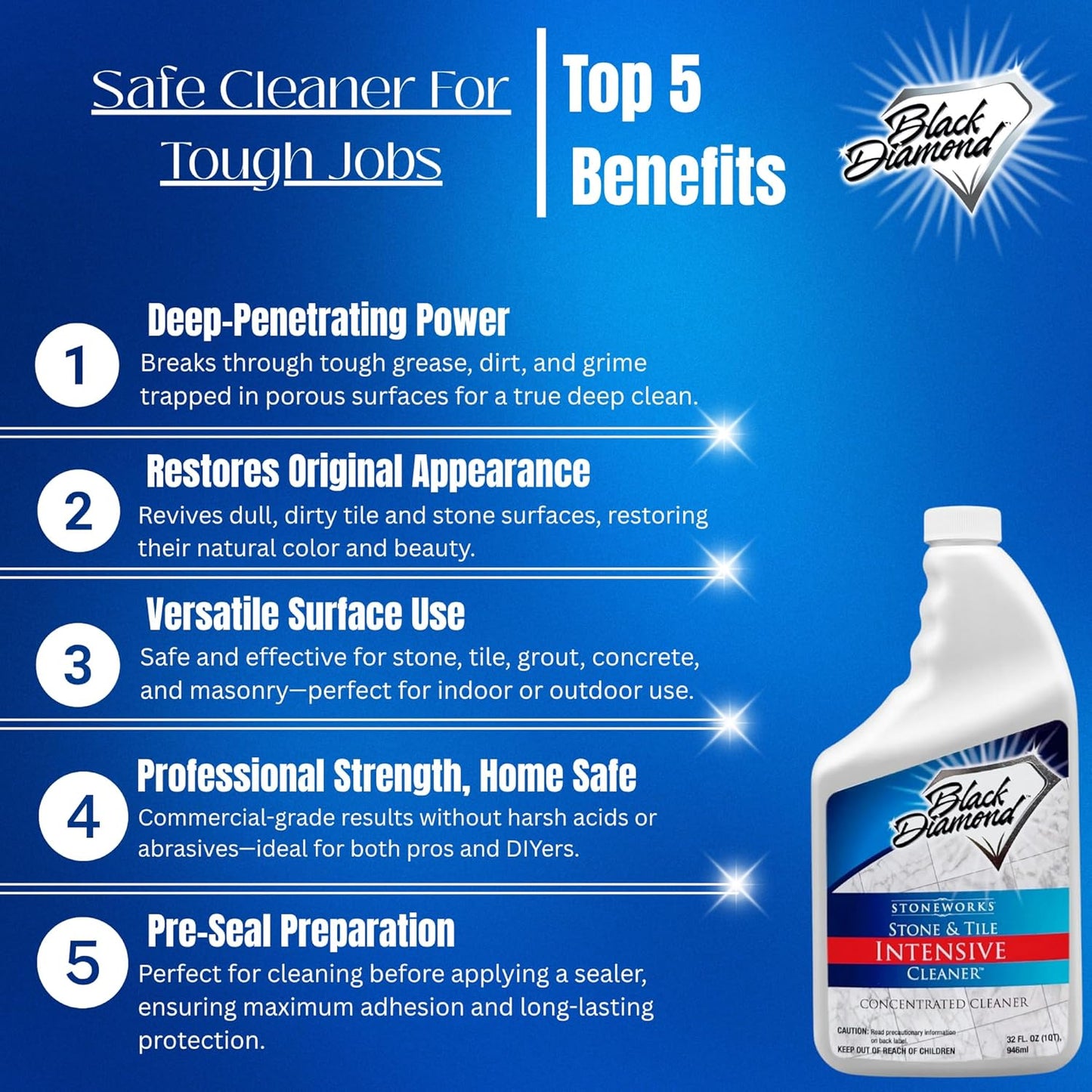 Black Diamond Stoneworks Stone & Tile Intensive Cleaner: Concentrated Deep Cleaner, Marble, Limestone, Travertine, Granite, Slate, Ceramic & Porcelain Tile.