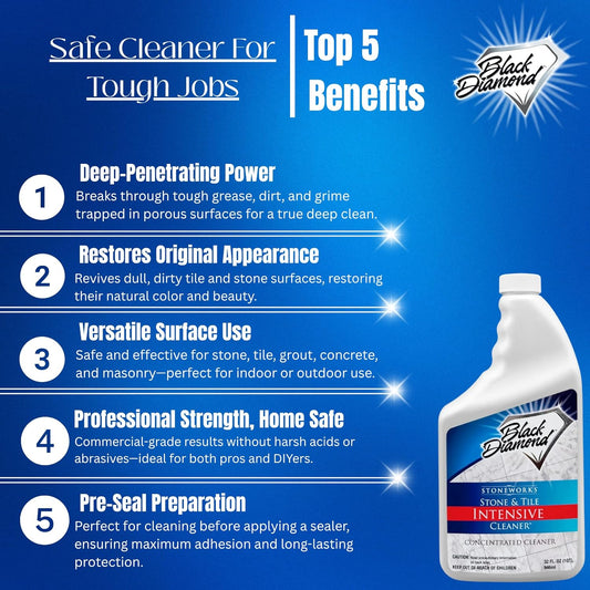 Black Diamond Stoneworks Stone & Tile Intensive Cleaner: Concentrated Deep Cleaner, Marble, Limestone, Travertine, Granite, Slate, Ceramic & Porcelain Tile.
