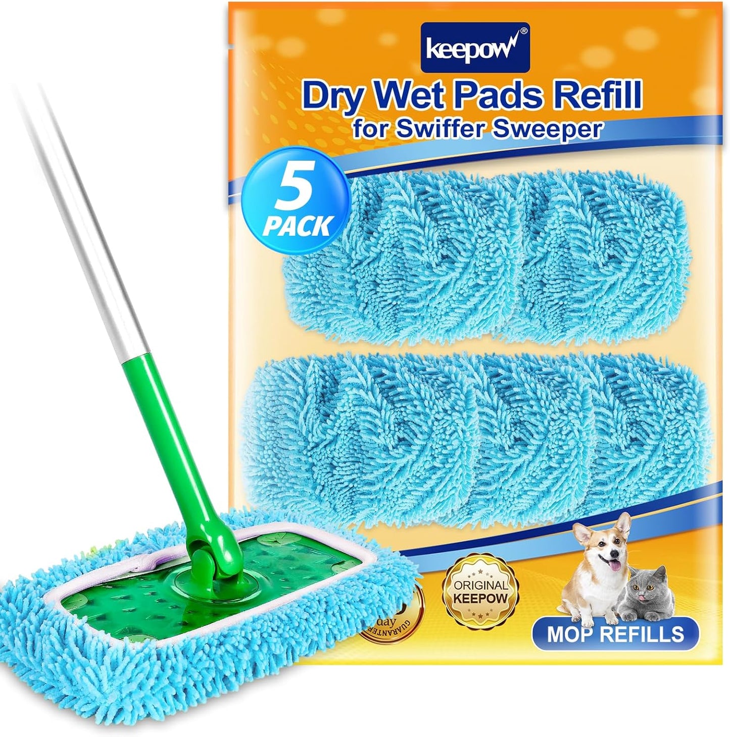 KEEPOW Reusable Dry Sweeping Cloths Microfiber Wet Pads Compatible with Swiffer Sweeper Mop and Sweep & Mop Deluxe, Replacement Mopping Pad Refills for Hardwood Floor Cleaning (2 Pack)
