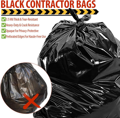 42 Gallon Contractor Garbage Bags - 3.5 MIL Thick Heavy Duty Trash Bags - 33" X 48" Large Black Bag for Construction, Commerical, Industrial, Yard, Outdoor Use (10 Count)
