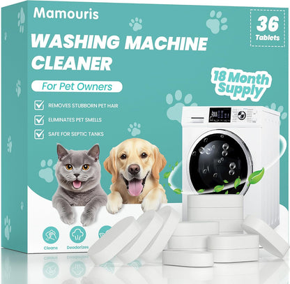 Washing Machine Cleaner Tablets: 24 Pack Deep Cleaning For HE, Front Loader & Top Load Washer, Removes Pet Hair, Odors, Formulated for Pet Owners, Septic Safe, 12 Month Supply, 11G