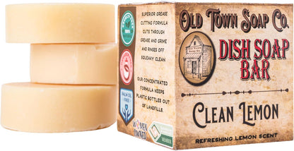Old Town Soap Co. Lemon Dish Block Soap Bar - 3 Pack Natural Dish Soap Bar 4oz for Eco-Friendly Cleaning - Premium Dish Soap Block Alternative for Sustainable Kitchen | Made in USA