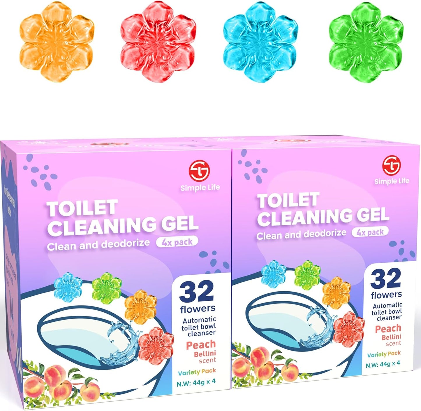 Simple Life Toilet Bowl Cleaner Gel | Fresh Flower Toilet Gel Stamp | Stops Limescale and Stains with Air Freshening Scent | Deodorizing Clean | 32 Stamps, Blue & Green