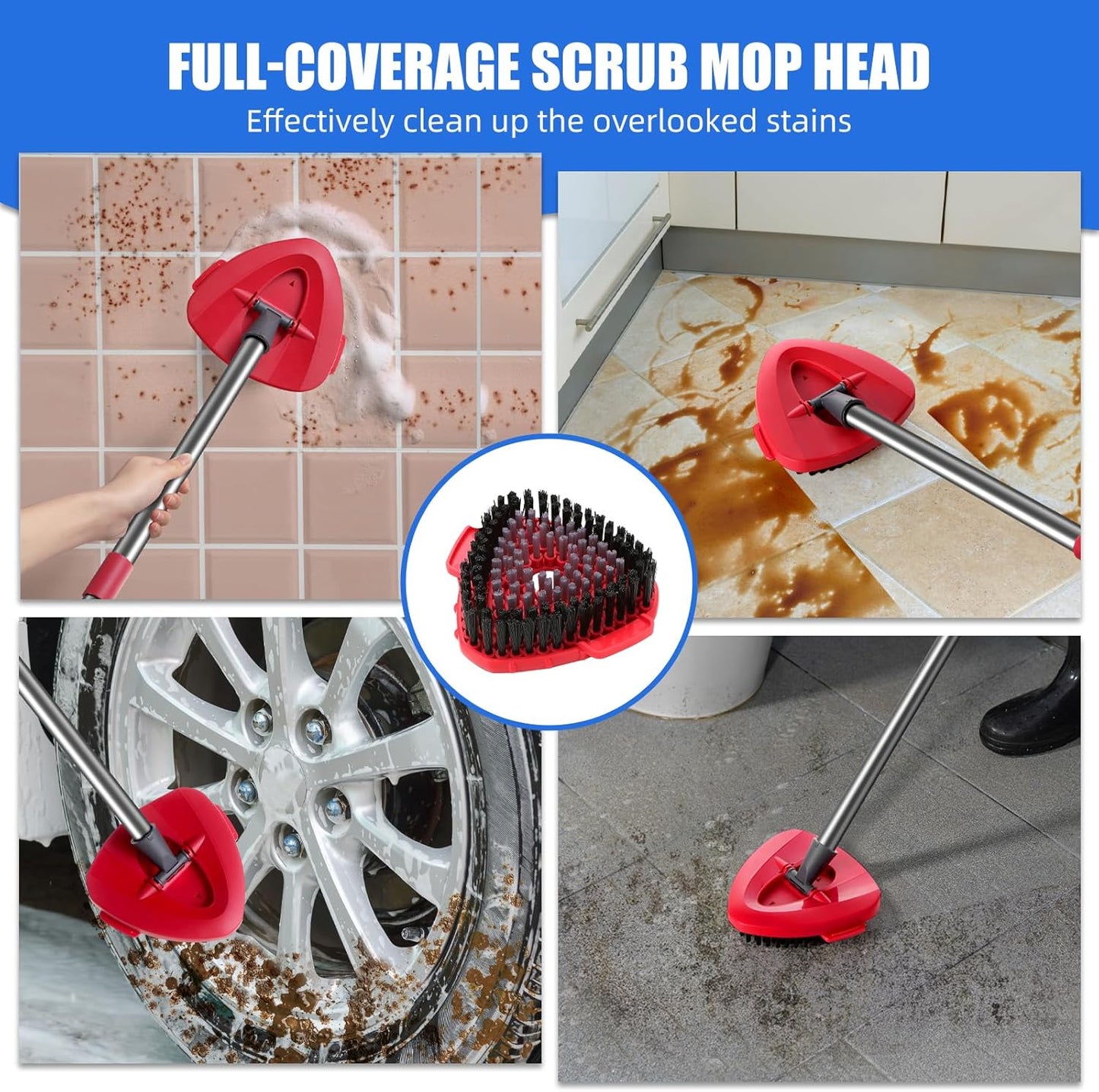 Spin Mop Scrub Brush Replacement (2 Pack +1 Base) for Ocedar RinseClean 2-Tank System – Stiff Bristles for Deep Grout & Tile Cleaning, Heavy Duty Bathroom & Kitchen Scrubber, Long-Lasting Gray Heads