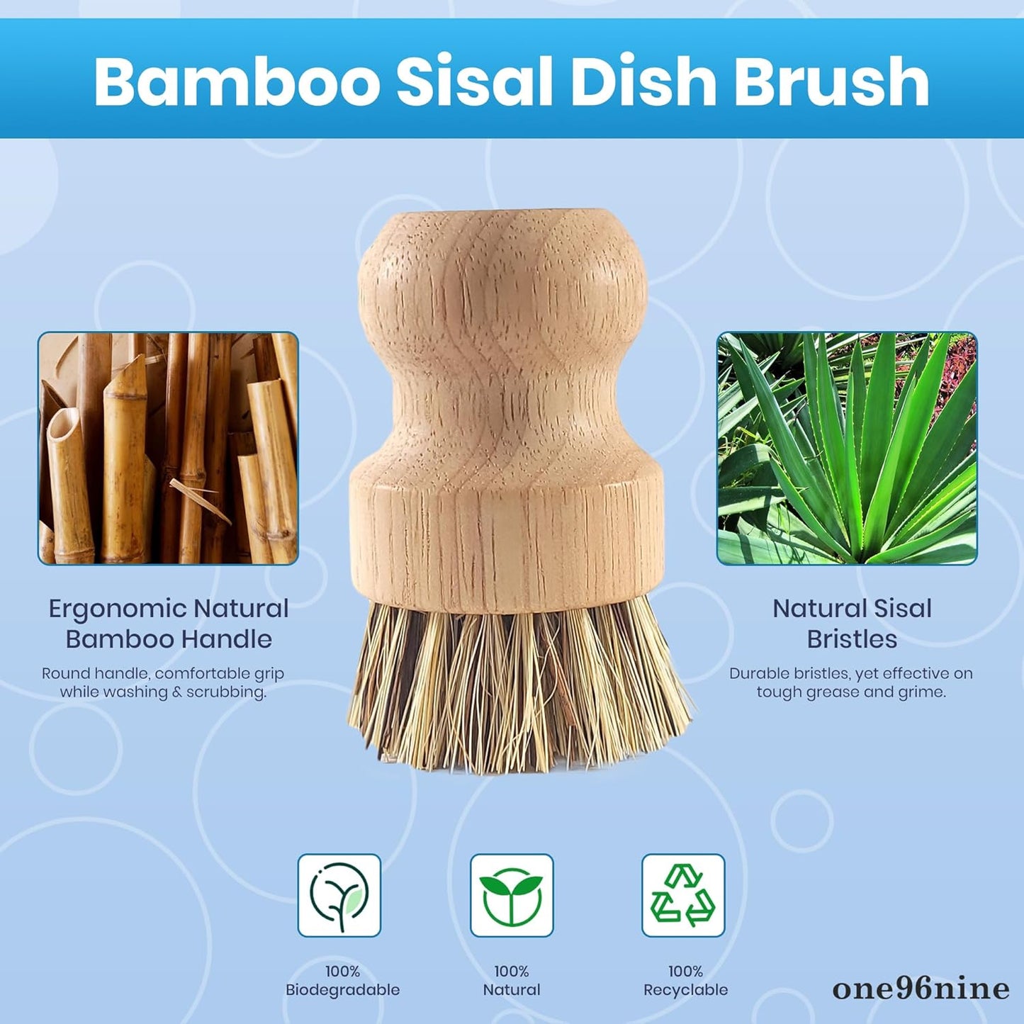 Unscented Dish Soap Liquid Hypoallergenic Cleaning Pack with 1 Natural Sisal Dish Scrub Brush & 2 Unscented Clear Liquid Dishwashing Soap With Biodegradable Formula (3 Items)
