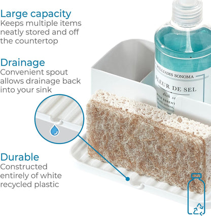 iDesign Recycled Plastic Double Suction Sink Caddy, White