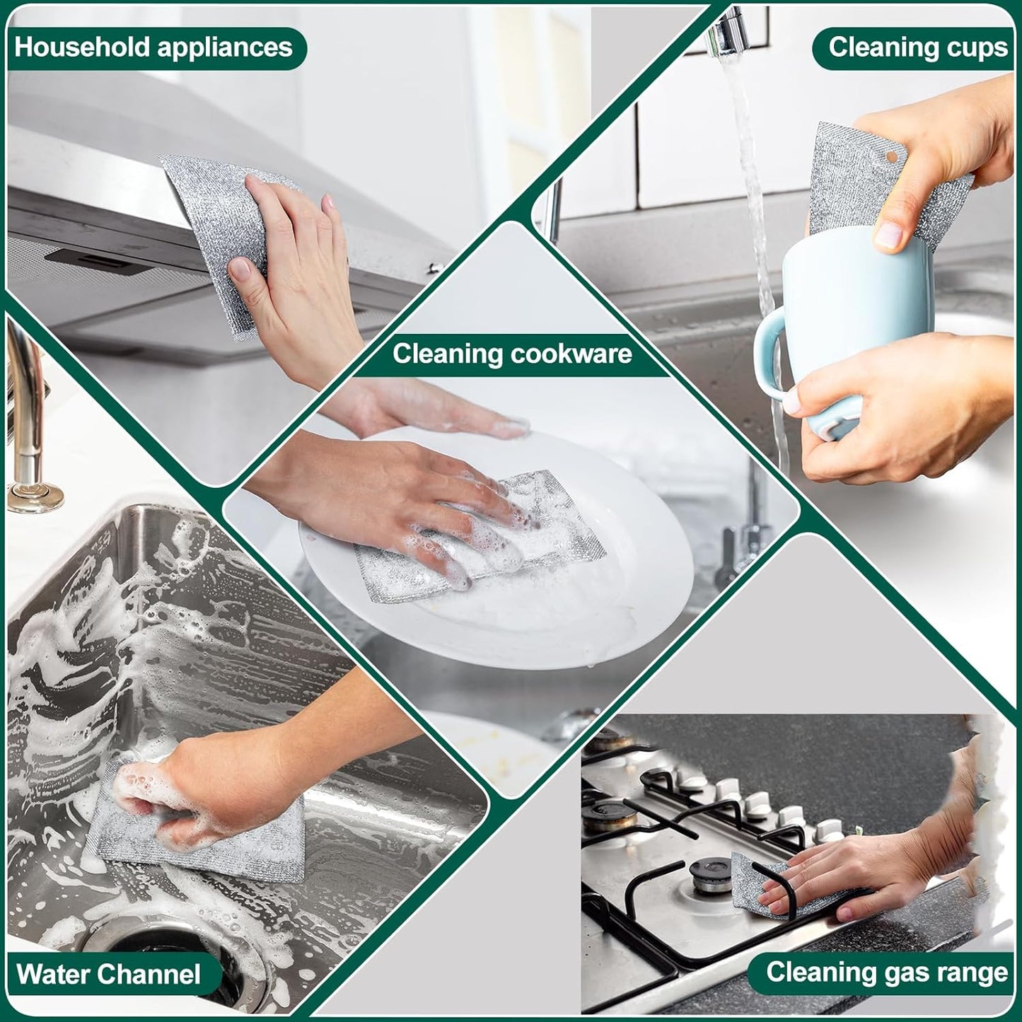Steel Wool Scrubber, Wire Dishwashing Rags, 10 Pcs Multipurpose Wire Dishcloth, Wet & Dry for Cookware, Sinks, Dishes, Stoves & Fireplaces 5.9“ x 3.9”