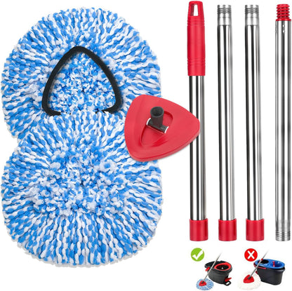 4 Pack Spin Mop Replacement Heads Compatible for O Ceda EasyWring 1-Tank Triangle System, Microfiber Mop Refills for 5.9inch Core,Deep Cleaning, Included Base and Handle