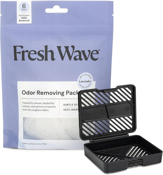 Fresh Wave Original Odor Eliminating & Deodorizing Packs - Bag of 6 & Fresh Pod Case - Safer Odor Relief for Small Spaces, Natural Plant-Based Odor Eliminator, Odor Absorbers for Home